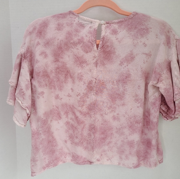 Pink and Mauve tie dye ruffle sleeve crop top - Picture 5 of 6